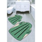Resmiro Yeşil Kaktüs Desenli Kaymaz Taban Yıkanabilir 2'li Desenli Banyo Paspası (50X60 cm - 60X100 Cm) - Renkli