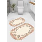 Resmiro Yuvarlak Çiçekli Kaymaz Taban Yıkanabilir 2'li Desenli Banyo Paspası (50X60 cm - 60X100 Cm) - Renkli