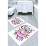 Resmiro Yüzen Koala Desenli Kaymaz Taban Yıkanabilir 2'li Desenli Banyo Paspası (50X60 cm - 60X100 Cm) - Renkli