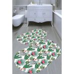 Resmiro Zebra ve Flamingo Desenli Kaymaz Taban Yıkanabilir 2'li Desenli Banyo Paspası (50X60 cm - 60X100 Cm) - Renkli