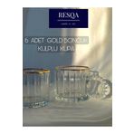 Resqa 6 ADET CAM BONCUK KULPLU GERÇEK ALTIN YALDIZLI KUPA ÇAY KAHVE MEŞRUBAT BARDAĞI 250 ML