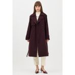 Ressho Kadın Kemerli Uzun Trençkot – Su Geçirmez, Astarlı, Oversize Model - Bordo - 36