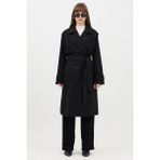 Ressho Kadın Kemerli Uzun Trençkot – Su Geçirmez, Astarlı, Oversize Model - Siyah - 36