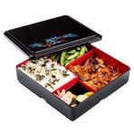 Restaurantware Bento Tek Kare Siyah & Kırmızı Japon Tarzı Bento Kutu - 5 Bölmeli - 8 1/4 "x 8 1/4" x 2 1/4" - 1 sayım kutusu