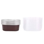 Restokki 10 Adet Oval Şekilli Alüminyum Folyo Kek Pişirme Kupası Kalıpları, Kapaklı Folyo Muffin Gömlekleri Cupcake Pişirme Bardakları, Mutfak Aksesuarı (Kahve Rengi)