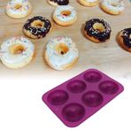 Restokki Donut Tavaları, 6 Kavite Silikon Çörek Pişirme Tavası, Donut Çikolata Kalıpları Mikrodalga Dondurucu Güvenli, Donut Makinesi (Mor)