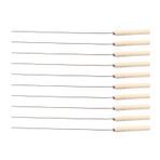 Restokki Kabob şiş ahşap saplı, barbekü şişi, 10 adet/set, ahşap sap, paslanmaz çelik barbekü çatalı, kavurma çubuğu şiş, barbekü, kamp, tencere, kamp ateşi ızgara pişirme için