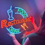 Restoran Neon Metal Tabela - Metal Destekli Canlı LED Neon Duvar Sanatı, Restoran Dekoru, Bar, Kafe veya Lokanta için İdeal. Göz Alıcı Neon Işıklı Tabela (Uzaktan Kumandalı Küçük)