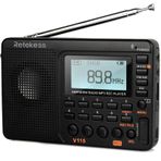 Retekess V115 Dijital Radyo AM FM, Taşınabilir Kısa Dalga Radyolar, Şarj Edilebilir Radyo Dijital Tuner ve Ön Ayarlar, Micro SD ve AUX Kaydı Desteği, Bas Hoparlör Siyah
