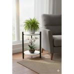 Retodesign 2 Raflı Beyaz Yuvarlak Çiçeklik Ve Sehpa 2200B Beyaz