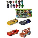 Retoys Şimşek Mcquenn Metal Çek Bırak Arabalar+12'li Süper Kahramanlar Yapı Figür Oyuncak Set
