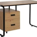 Retro 2 Çekmeceli Metal Ayaklı Çalışma Masası-Ceviz/Siyah 120x76x60 cm