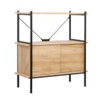 Retro 2 Raflı Sürgü Kapaklı Metal Kitaplık - Ceviz/Siyah 80x92x40 cm