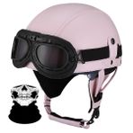 Retro Açık Yüz Kask Motosiklet Vintage Deri Yarım Kask Motosiklet Kaskı Erkek Kadın Scooter Kask ECE Onaylı Çarpışma Kaskı Cruiser Chopper Moped Kask(M,S=(55~56cm))