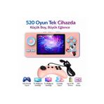 Retro Arcade 520 Oyunlu Taşınabilir Oyun Konsolu Şarjlı, TV Bağlantılı, Çift Kişilik Oynanabilir S5 GAMPED PEMBE
