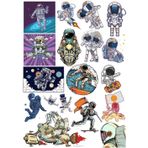 Retro Astronot Sticker Set 3 18 Parça Telefon, Tablet, Defter, Laptop Sticker