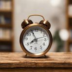 Retro Çift Çanlı Alarmlı Masa Saati, Quartz, Bronz Rengi, Vintage Tasarım, Dekoratif