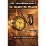 Retro Çift Taraflı Istasyon Saati 36 cm Metal Duvar Saati Antique Dekoratif Saat