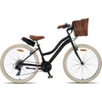 Retro Classic 26 Jant Bisiklet, Shimano 21 Vites, Hasır Sepetli Vintage Şehir Bisikleti, Krem Lastik - RENK - Siyah - Krem