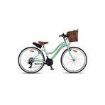 Retro Classic 26 Jant Bisiklet, Shimano 21 Vites, Hasır Sepetli Vintage Şehir Bisikleti, Mint Yeşili