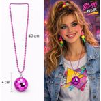 Retro Disko Topu Şekilli 80&amp;#39;ler 90&amp;#39;lar Fuşya Pembe Renk Plastik Kolye - Renkli