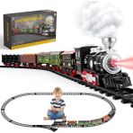 Retro Elektrikli Buhar Tren Oyuncağı, Işık ve Sesli, 6 Vagonlu Çocuklar Için Hediye, 3-8 Yaş Arası