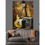 Retro Gitar Ve Amfi İle Müzik Dekoratif Kanvas - Mdf Ahşap Tablo