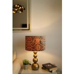 retro home design Eskitme Ayaklı Silindir Kadife Kumaşlı Kahverengi Çiçek Desenli Masa Lambası Abajur