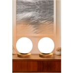 retro home design Özel Tasarım İkili Set Ahşap Ayaklı Beyaz Opal Glop Camlı Fişli Masa Lambası