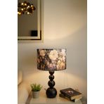 retro home design Siyah Ayaklı Silindir Mor Çiçek Kadife Kumaşlı Masa Lambası Abajur Salon Yatak Odası