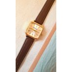 Retro Kadın Kol Saati, Vintage Tasarım, Minimal Tasarım, Gold Rengi, Koyu Kahve Kayış - Standart