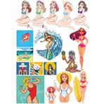 Retro Kadın Sticker Set 2 15 Parça Telefon, Tablet, Defter, Laptop Sticker