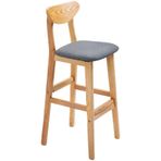 Retro Kelebek Sırtlık Bar Taburesi Masif Ahşap Restoran Sandalyesi Kumaş Minderli Takviyeli Pedallar ve Kaymaz Mat 63 cm Gri Şık Yemek Mobilyaları Ev ve Kafe için