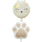 Retro Krem Renkli Kedi ve Pati Folyo Balon Set
