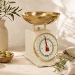 Retro Mutfak Terazisi - 2 KG Kapasiteli Mekanik Hassas Tartı - Metal Kasa Krem Gold Kase