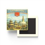 Retro Nepal Katmandu Şehri Temalı Vintage Buzdolap Magneti – 9x9 cm