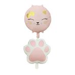 Retro Pembe Renkli Kedi ve Pati Folyo Balon Set