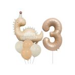Retro Şapkali Dinazor Folyo Balonlu Yaş Balon Set, 3