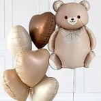 Retro Sevimli Ayı ve 5 Retro Krem Karamel Çikolata Kahve Kalp Folyo Balon Seti