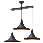 Retro Siyah Içi Sarı Metal Sarkıt Avize 3lü Sıralı Masa Üstü 60 Cm