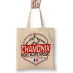 Retro Ski Chamonix Mont Blanc France Skiing And Mountain Biking Paradise Bez Çanta Uzun Saplı - Açık Bej - 40 X 40