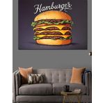 Retro Tarzda Dev Hamburger Dekoratif Kanvas - Mdf Ahşap Tablo