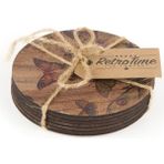 Retro Time Time 6'lı Kelebek Bardak Altlığı - Kahverengi - 10 cm - Çok Renkli - meşrubat bardağı