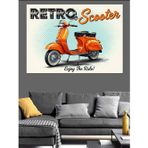 Retro Turuncu Scooter Motosiklet Afişi Dekoratif Kanvas - Mdf Ahşap Tablo