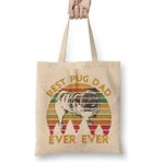 Retro Vintage Best Pug Dad Ever Köpek Bez Çanta Uzun Saplı - Açık Bej - 40 X 40