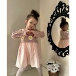 Retro Women Kız Çocuk Çiçek Desenli Kroşe Müslin Pamuklu Prenses Hediye Doğum Günü Şık Elbise - 5 - 6 Yaş - Pembe