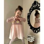 Retro Women Kız Çocuk Çiçek Desenli Kroşe Müslin Pamuklu Prenses Hediye Doğum Günü Şık Elbise - 7 - 8 Yaş - Pembe