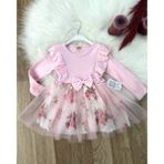 Retro Women Kız Çocuk Tütü Toz Pembe Kırmızı Çiçekli Şık Hediye Prenses Elbise - 2 Yaş