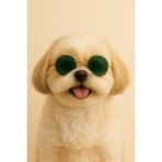 Retro Yuvarlak Evcil Hayvan Güneş Gözlüğü, Altın Metal Çerçeve, Renkli Lens, Kedi ve Köpek için Moda Aksesuarı (Haki)