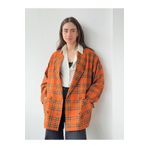 Retrobird 90'lar Retro Model Açık Kiremit Ekoseli Oversize Tasarım Ekose Ceket Kadın Açık Kiremit